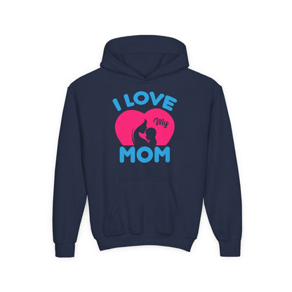 Youth Heavy Blend Hooded Sweatshirt -  i love my mom logo Printify