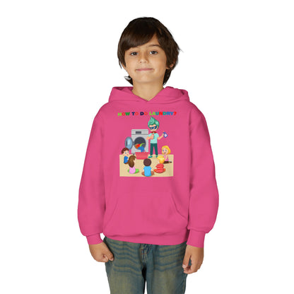 Youth Heavy Blend Hooded Sweatshirt - super kiddo teaching laundry - [[{"value":"Wonderwear Kid"}]]