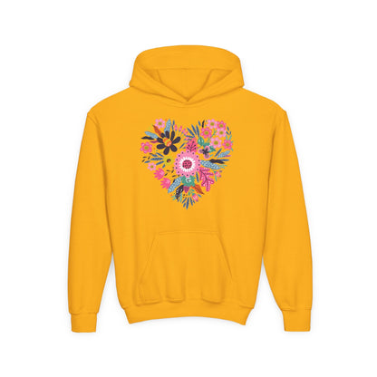 Youth Heavy Blend Hooded Sweatshirt - Flower hearts Printify