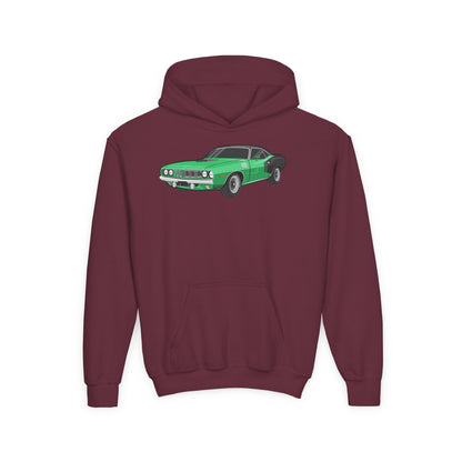 Youth Heavy Blend Hooded Sweatshirt - Vintage green car Printify