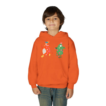 Youth Heavy Blend Hooded Sweatshirt - Monsters in action Printify
