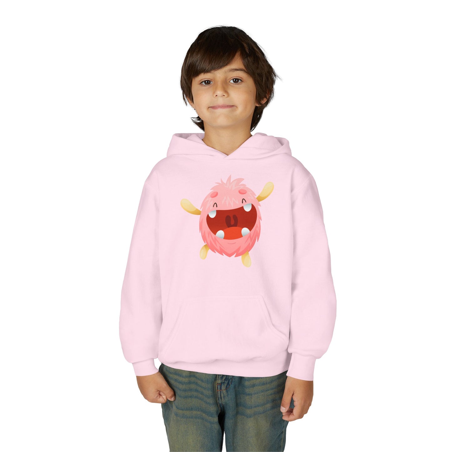 Youth Heavy Blend Hooded Sweatshirt - Baby pink monster