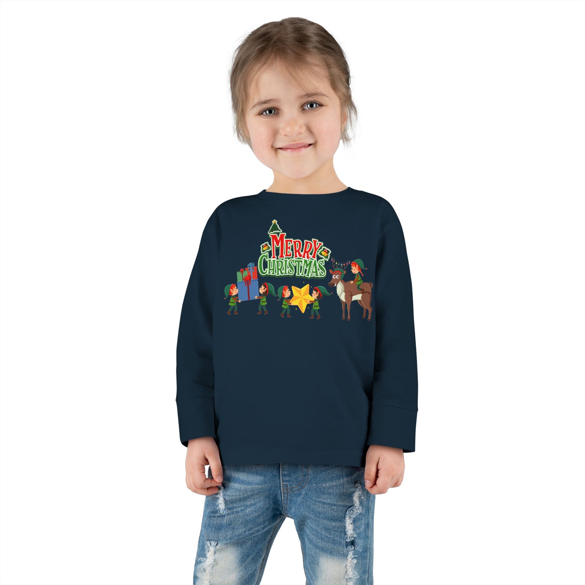 Toddler Long Sleeve Tee - Merry christmas and reindeer - [[{"value":"Wonderwear Kid"}]]