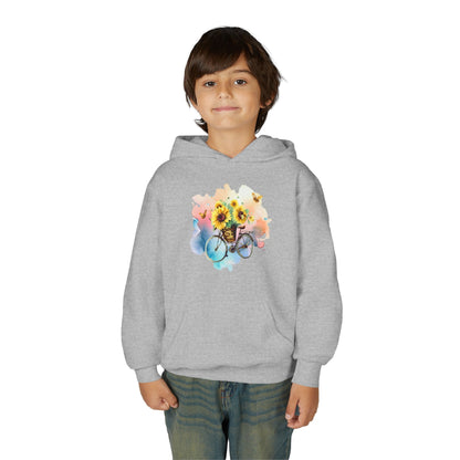 Youth Heavy Blend Hooded Sweatshirt - Sunflower Bicycle Printify