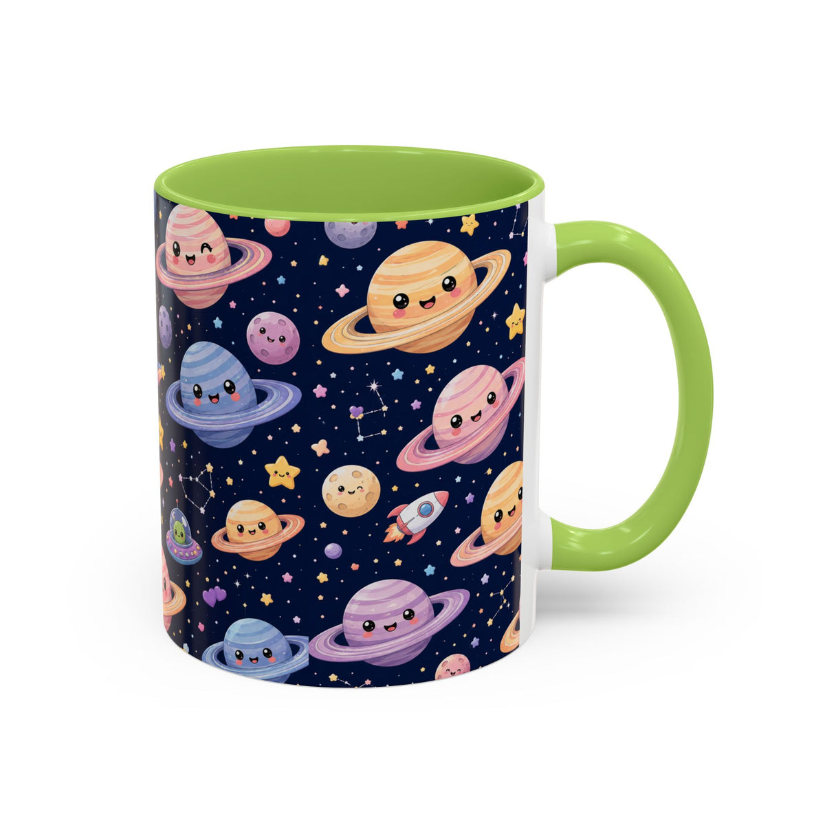 Accent Coffee Mug  (11/15 oz) - Kawaii Saturns in a Starry Space