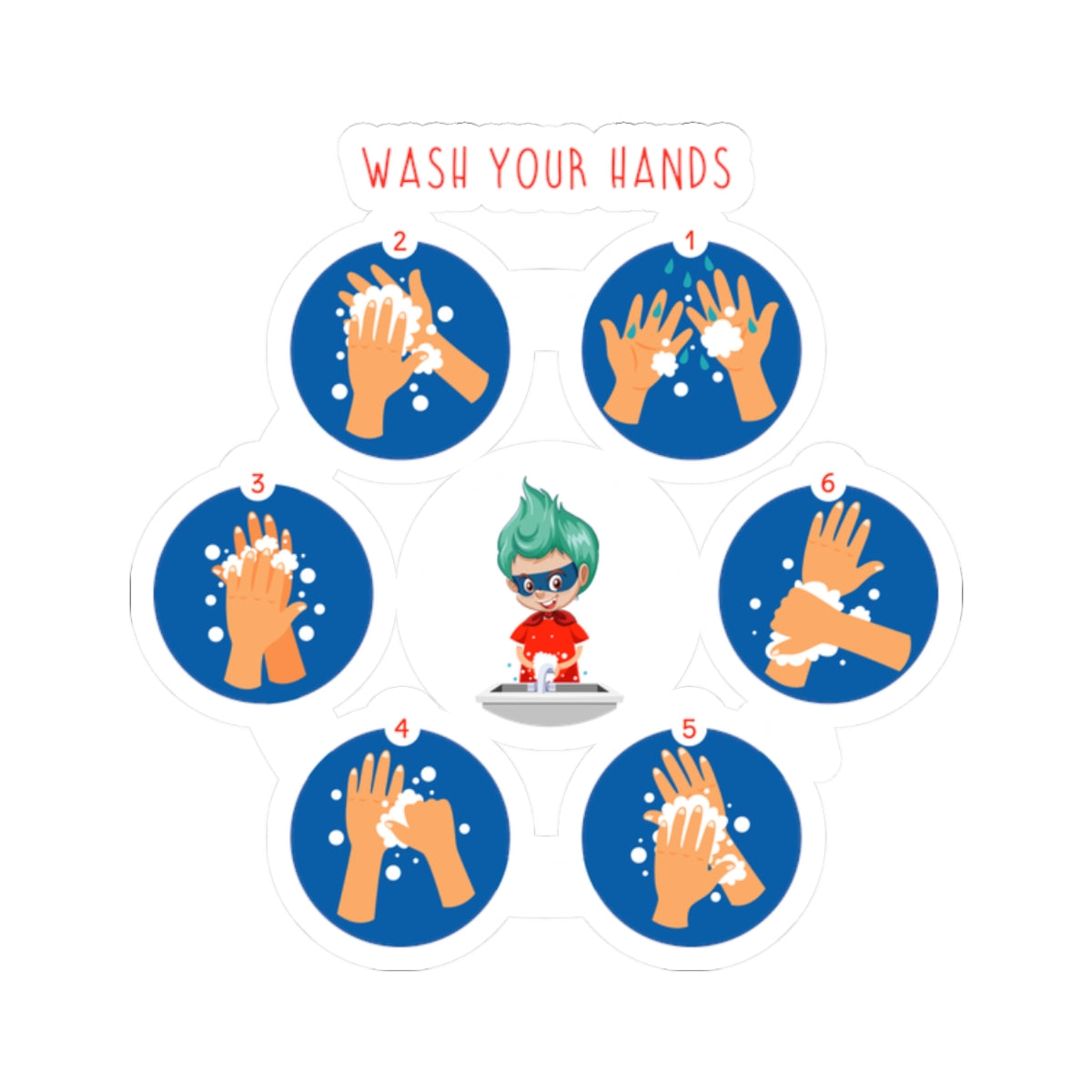 Kiss-Cut Stickers - Super kiddo teaching how to wash hands - [[{"value":"Wonderwear Kid"}]]