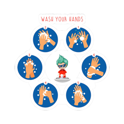 Kiss-Cut Stickers - Super kiddo teaching how to wash hands - [[{"value":"Wonderwear Kid"}]]