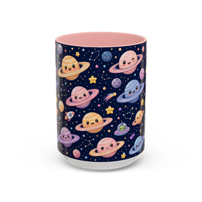 Accent Coffee Mug  (11/15 oz) - Kawaii Saturns in a Starry Space