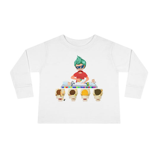Toddler Long Sleeve Tee - Little kiddo teaching to wash dishes - [[{"value":"Wonderwear Kid"}]]
