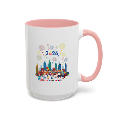 Accent Coffee Mug - Happy new year with fireworks - [[{"value":"Wonderwear Kid"}]]