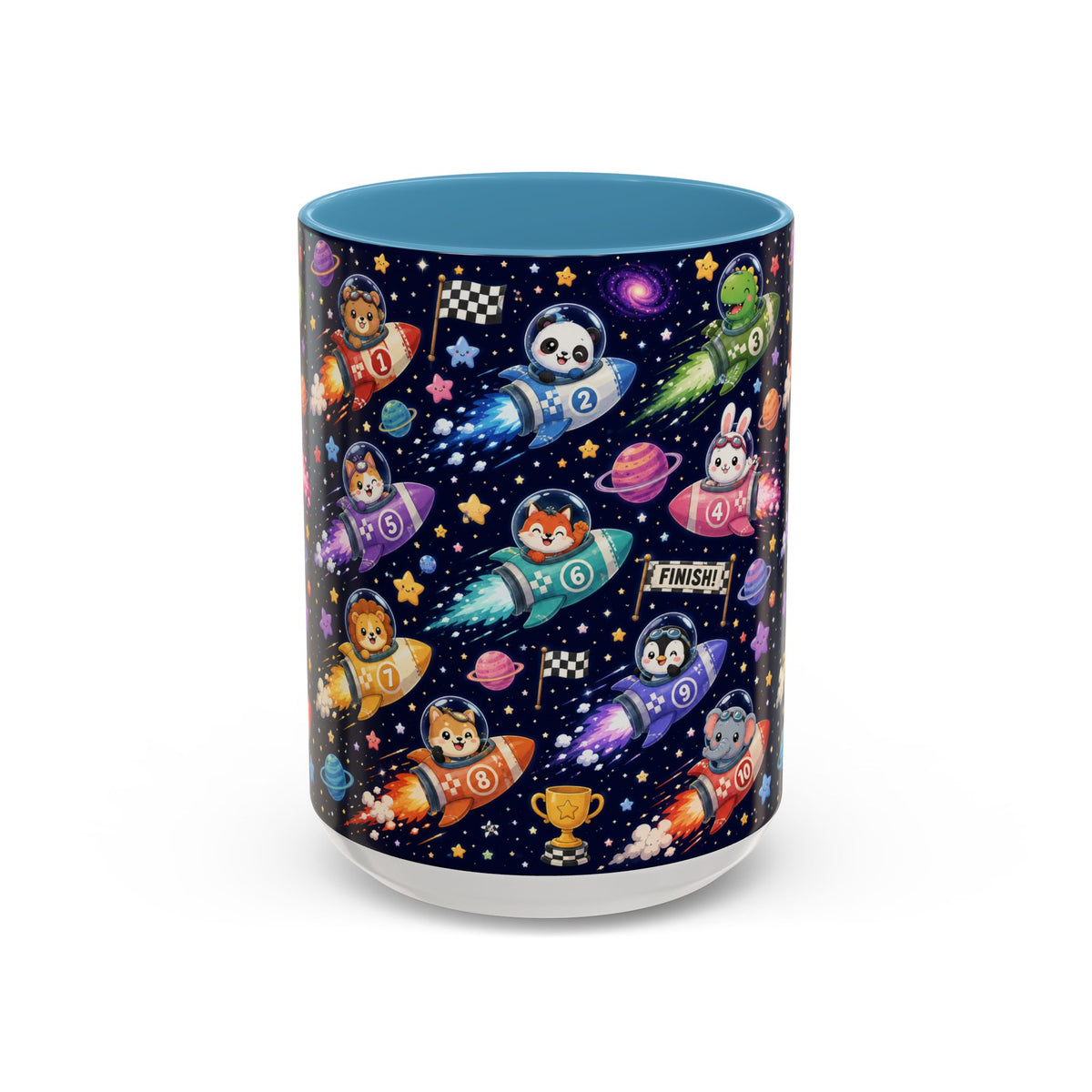 Accent Coffee Mug (11/15 oz) - Kawaii Cosmic Animal Rocket Race