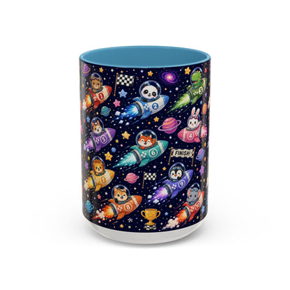 Accent Coffee Mug (11/15 oz) - Kawaii Cosmic Animal Rocket Race