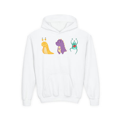 Youth Heavy Blend Hooded Sweatshirt - Colorful monsters Printify