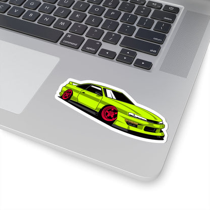 Kiss-Cut Vinyl Decals - Yellow green race car Printify