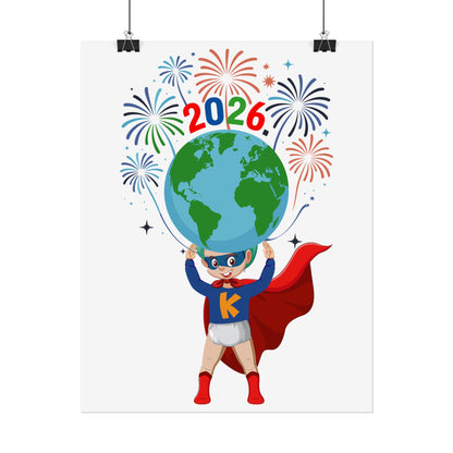 Rolled Posters - Super kiddo holding globe - [[{"value":"Wonderwear Kid"}]]