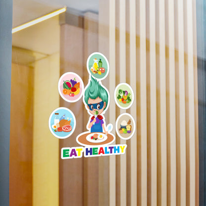 Halloween Kiss-Cut Vinyl Decals – Supper kiddo showing healthy food to eat - [[{"value":"Wonderwear Kid"}]]