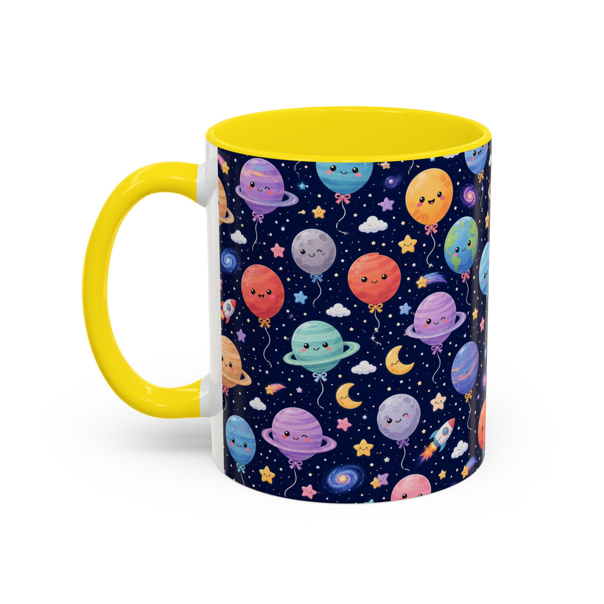 Accent Coffee Mug (11/15 oz) - Kawaii Space Balloon Planet