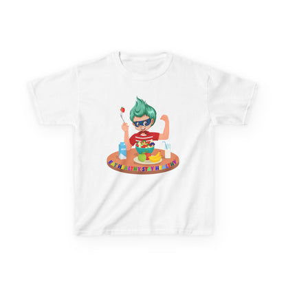 Kids Heavy Cotton™ Tee - super kiddo eating healthy food - [[{"value":"Wonderwear Kid"}]]