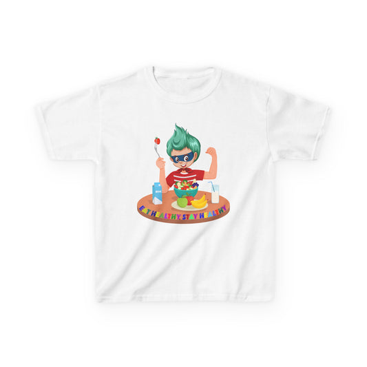 Kids Heavy Cotton™ Tee - super kiddo eating healthy food - [[{"value":"Wonderwear Kid"}]]