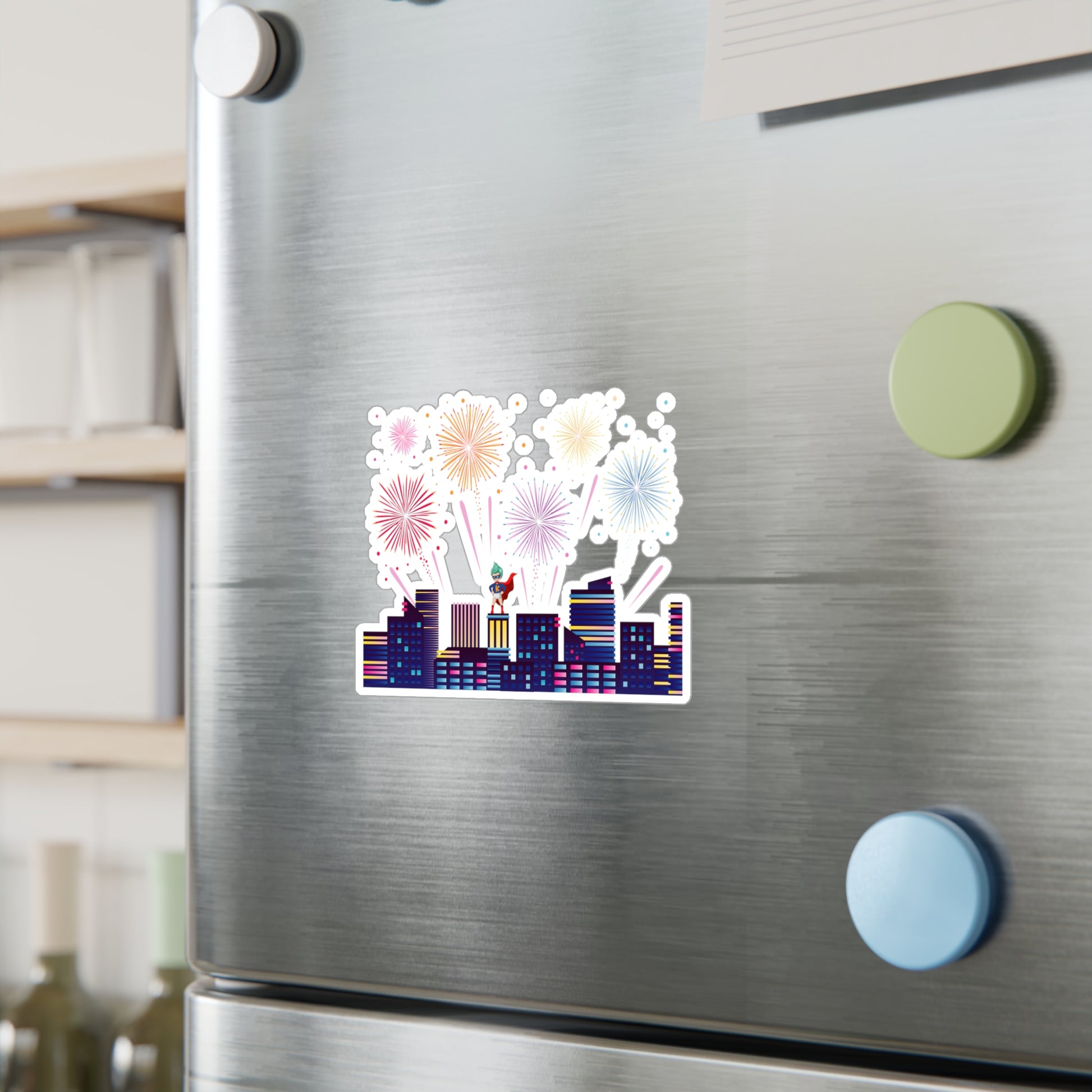 Christmas Kiss-Cut Vinyl Decals – Super kiddo with fireworks - [[{"value":"Wonderwear Kid"}]]