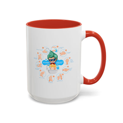 Accent Coffee Mug - Super kiddo hand washing steps - [[{"value":"Wonderwear Kid"}]]