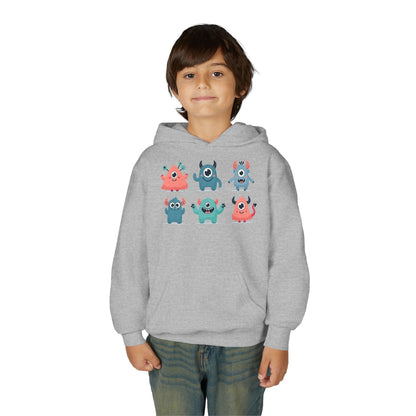 Youth Heavy Blend Hooded Sweatshirt -  Group of cute little monsters Printify