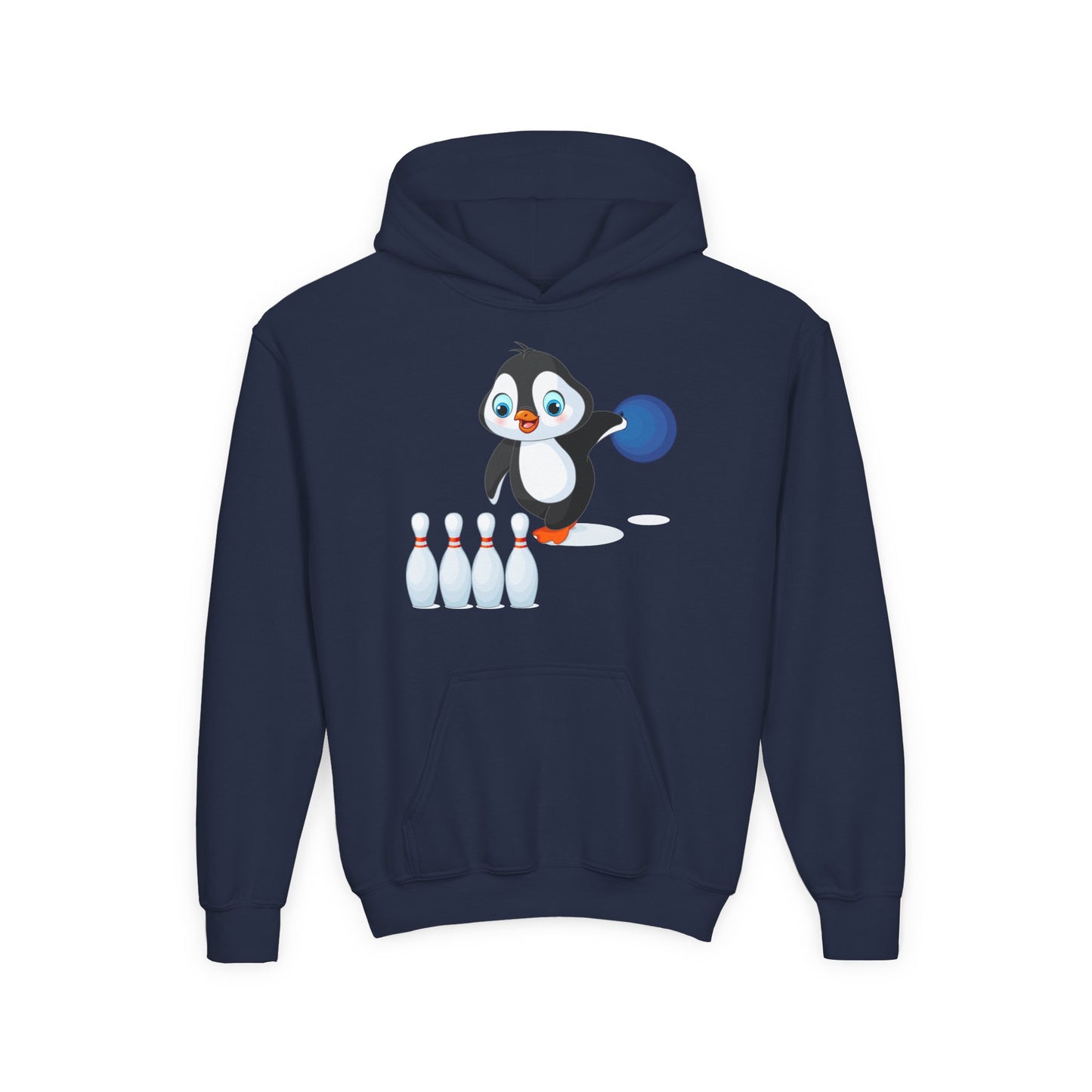Youth Heavy Blend Hooded Sweatshirt - Adorable Penguin Bowling