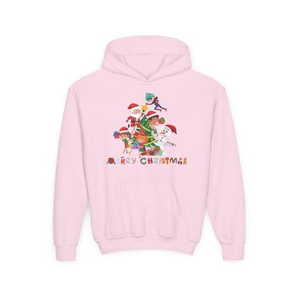 Youth Heavy Blend Hooded Sweatshirt - Super kiddo making christmas tree with text - [[{"value":"Wonderwear Kid"}]]