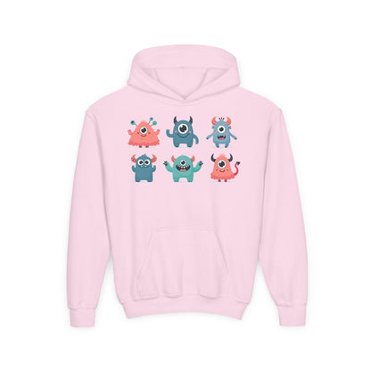 Youth Heavy Blend Hooded Sweatshirt -  Group of cute little monsters Printify