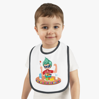 Baby Bib - super kiddo eating healthy food - [[{"value":"Wonderwear Kid"}]]