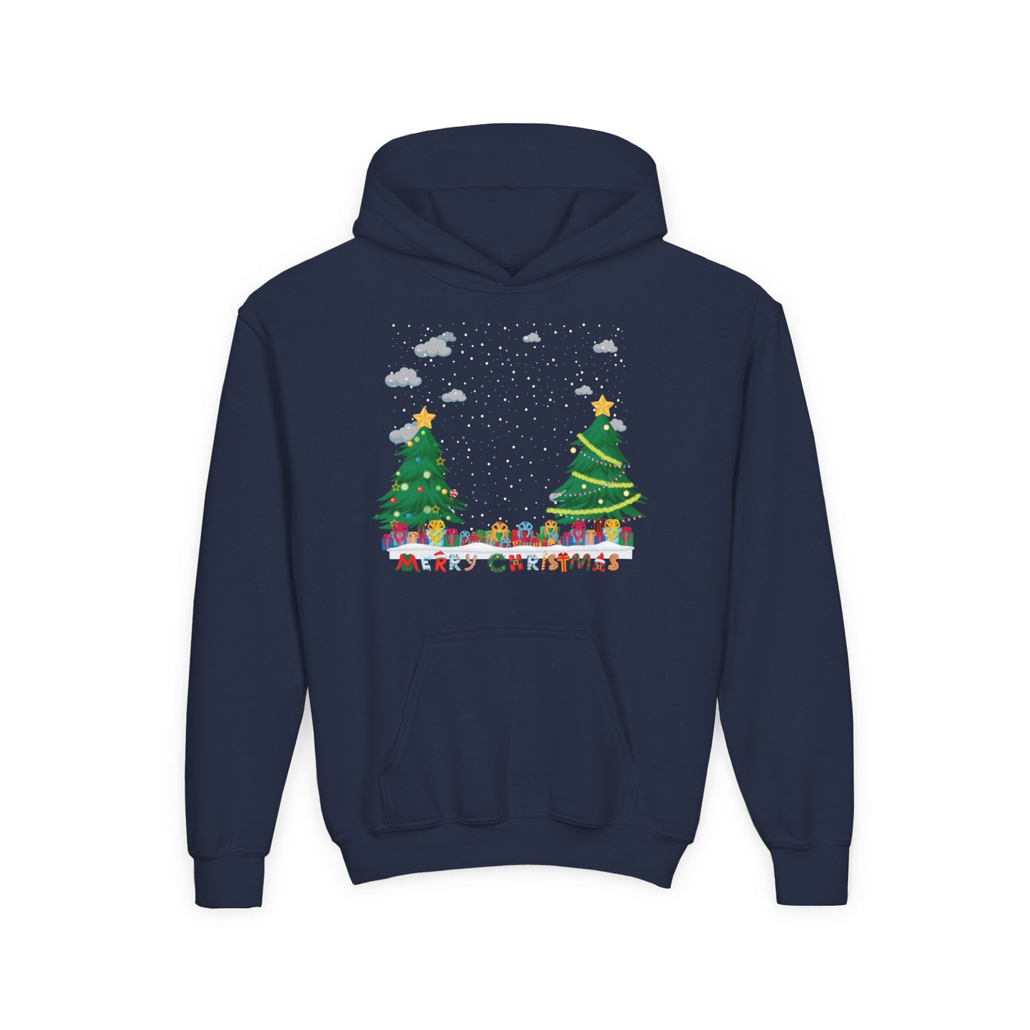 Youth Heavy Blend Hooded Sweatshirt - Christmas and snowing