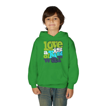 Youth Heavy Blend Hooded Sweatshirt - Love is Kind of War Printify