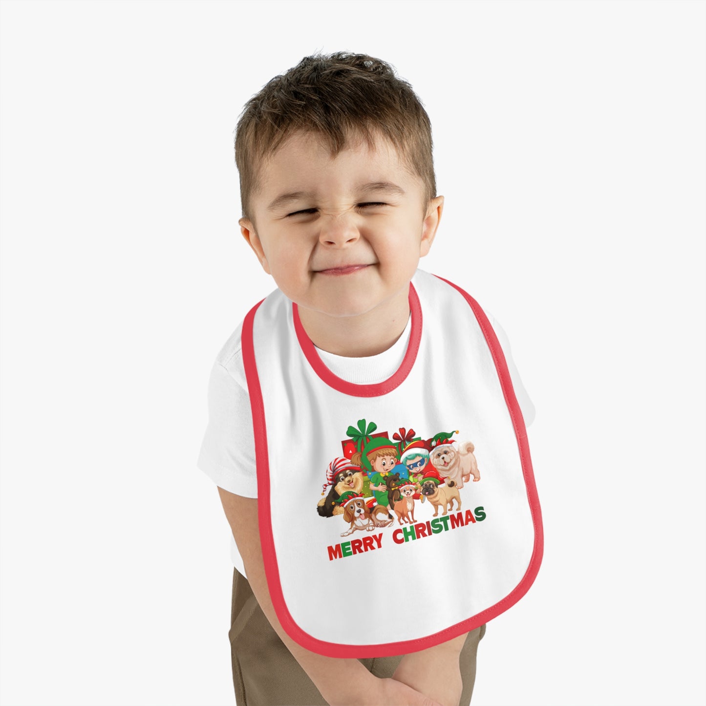 Baby Bib - Christmas with super kiddo pet friends with text
