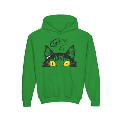 Youth Heavy Blend Hooded Sweatshirt -  Whos there cat Printify