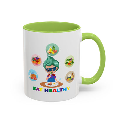 Accent Coffee Mug - Supper kiddo showing healthy food to eat - [[{"value":"Wonderwear Kid"}]]