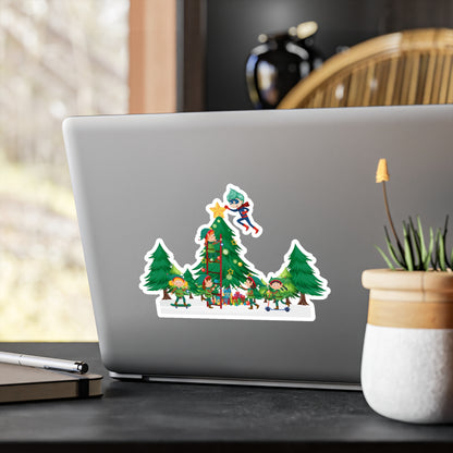 Christmas Kiss-Cut Vinyl Decals – Super kiddo putting the stars - [[{"value":"Wonderwear Kid"}]]