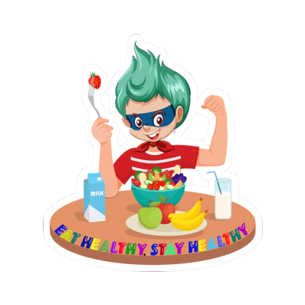 Kiss-Cut Stickers - super kiddo eating healthy food - [[{"value":"Wonderwear Kid"}]]