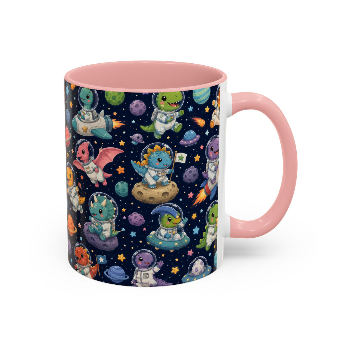 Accent Coffee Mug (11/15 oz) - Cute Dinosaur Astronaut Space