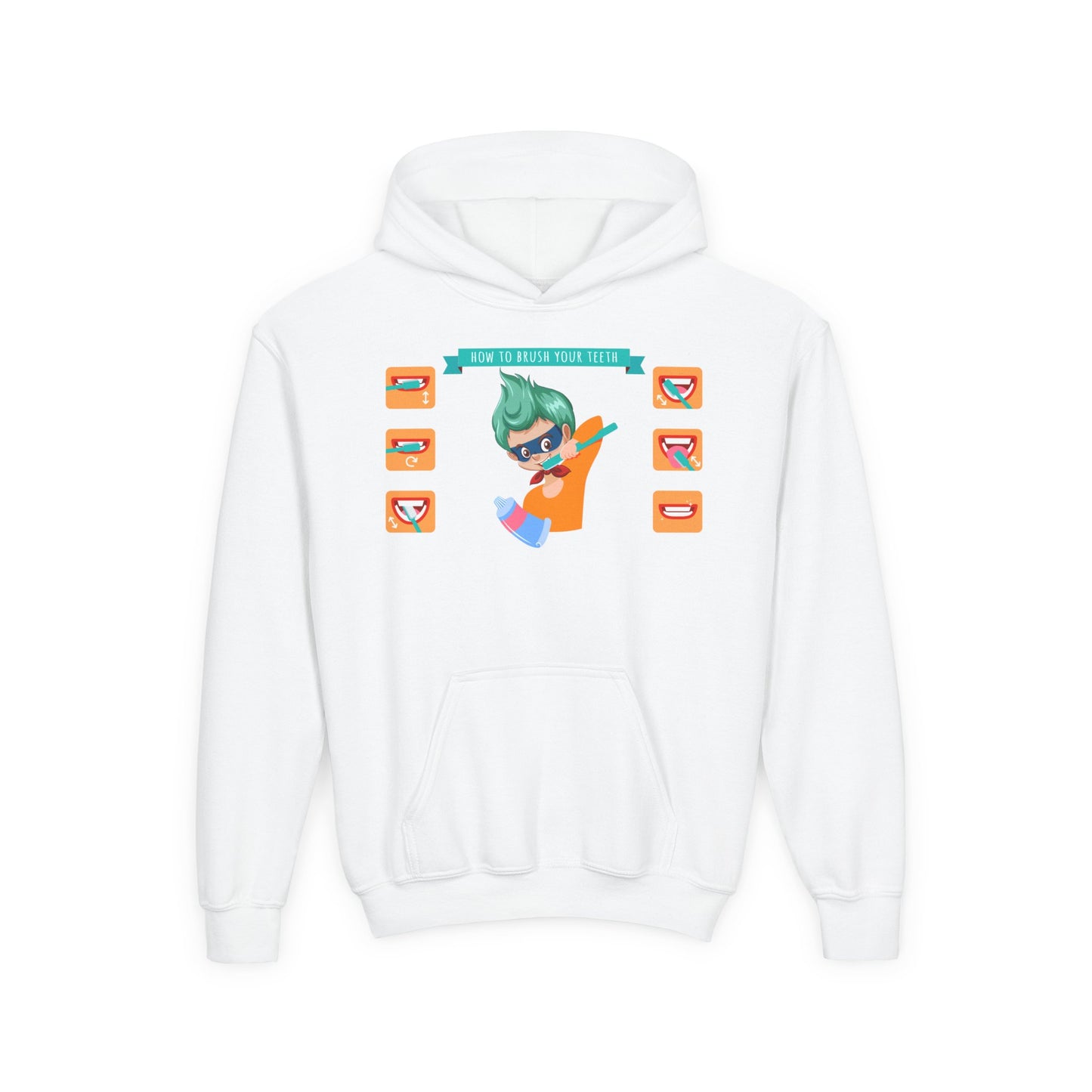 Youth Heavy Blend Hooded Sweatshirt - Super kiddo how to brush teeth