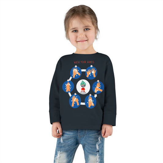 Toddler Long Sleeve Tee - Super kiddo teaching how to wash hands - [[{"value":"Wonderwear Kid"}]]