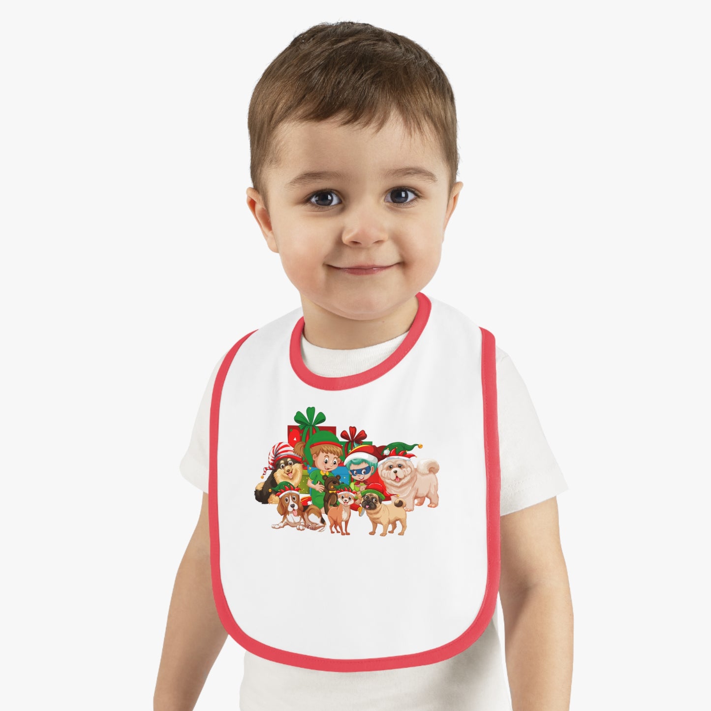 Baby Bib - Christmas with super kiddo pet friends without text
