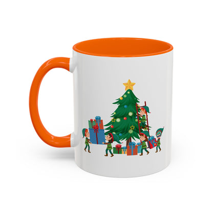 Accent Coffee Mug - Super kiddo putting gifts on christmas tree - [[{"value":"Wonderwear Kid"}]]