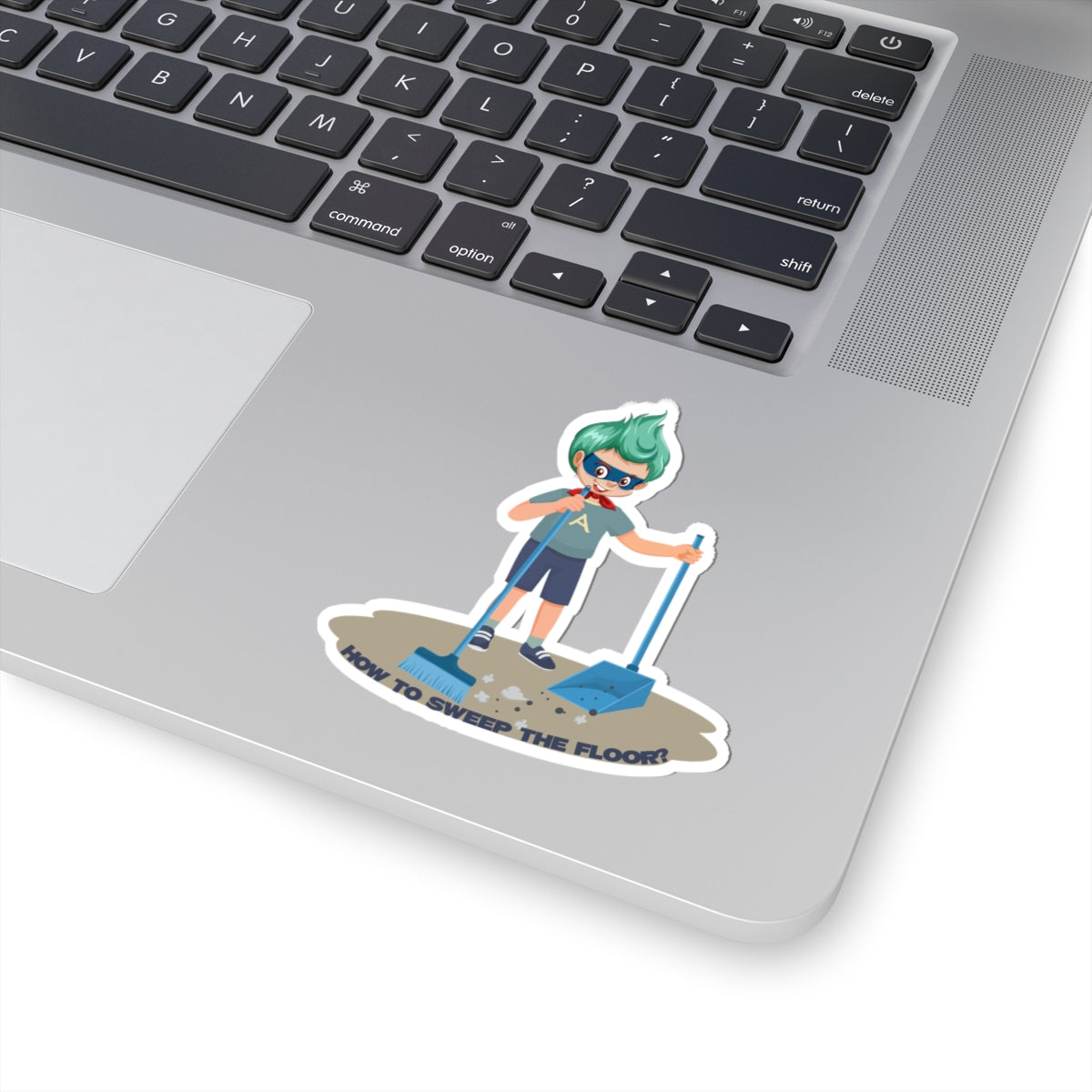Kiss-Cut Stickers - Super kiddo sweeping floor - [[{"value":"Wonderwear Kid"}]]