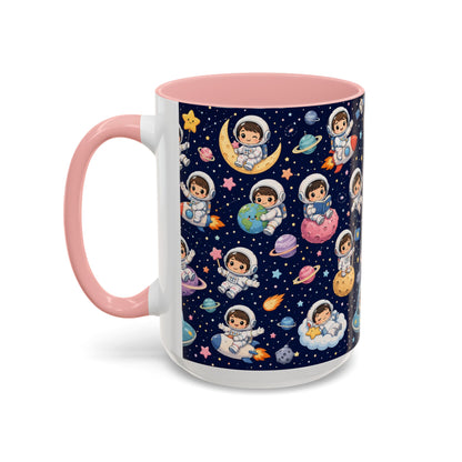 Accent Coffee Mug  (11/15 oz) - Kawaii Astronauts in a Starry Space Adventure