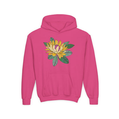Youth Heavy Blend Hooded Sweatshirt -  Yellow flower Printify
