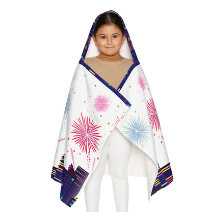 Youth Hooded Towel -  Super kiddo with fireworks - [[{"value":"Wonderwear Kid"}]]