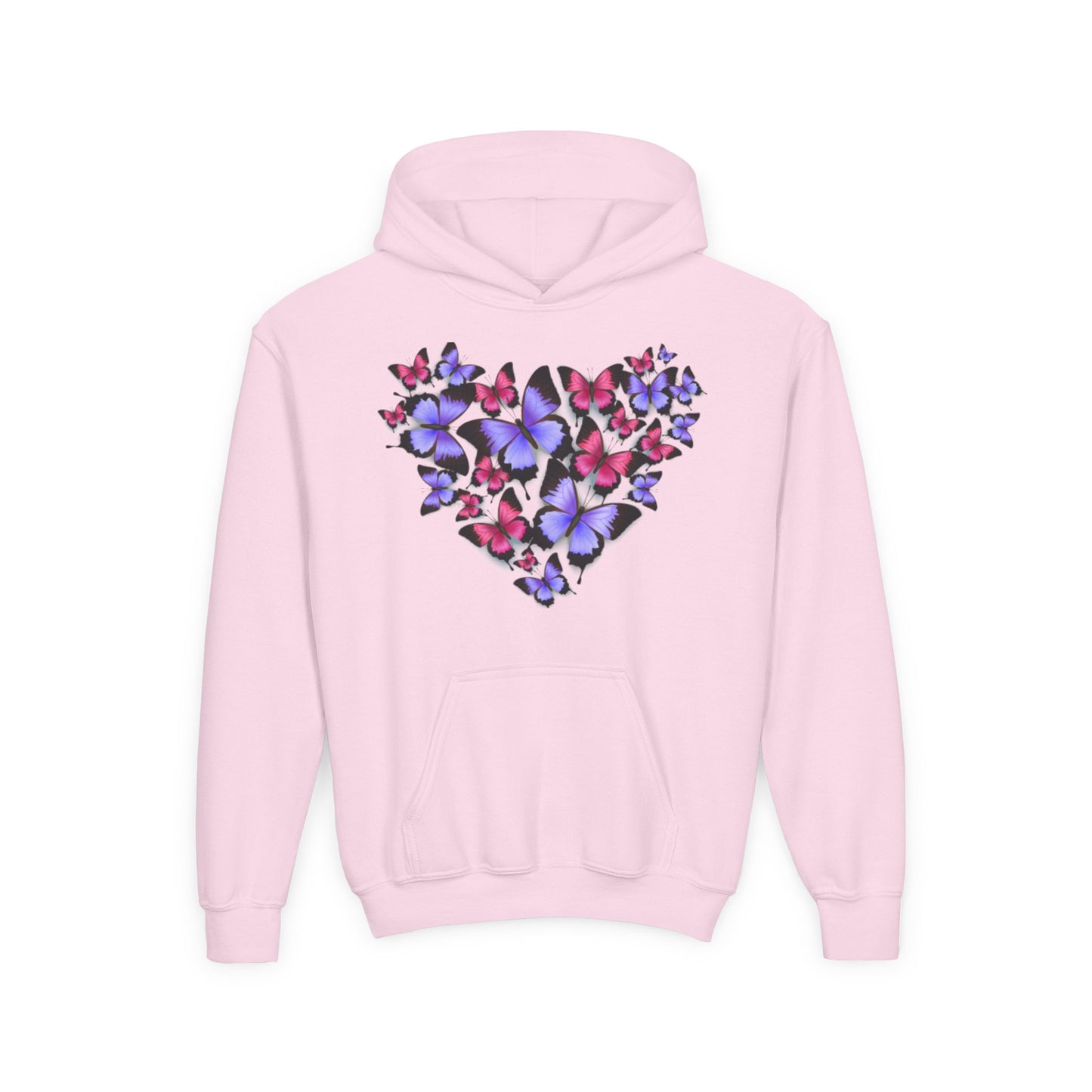 Youth Heavy Blend Hooded Sweatshirt -  Heart shape monarch butterfly