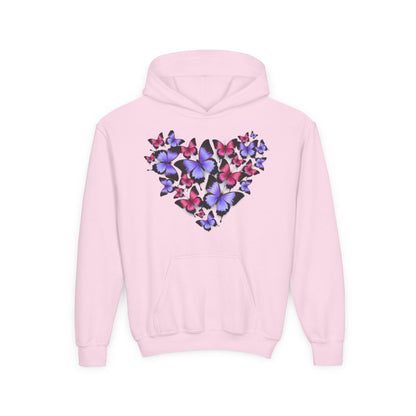 Youth Heavy Blend Hooded Sweatshirt -  Heart shape monarch butterfly Printify
