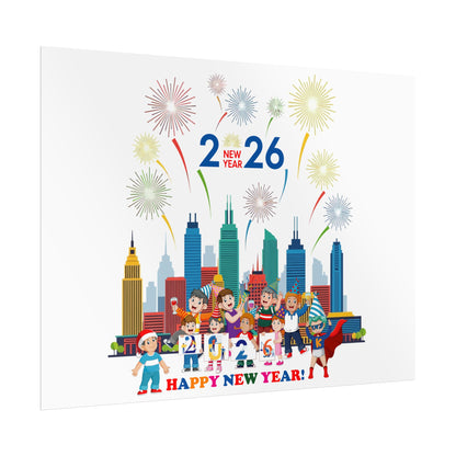 Rolled Posters - Happy new year with fireworks - [[{"value":"Wonderwear Kid"}]]