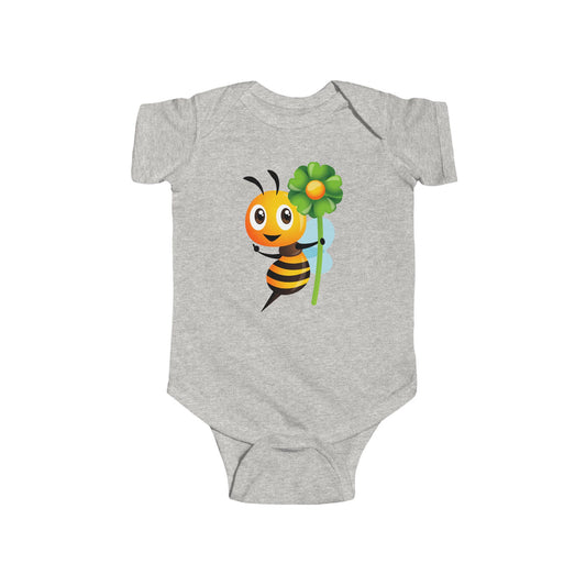 Infant Fine Jersey Bodysuit - Bee holding green flower